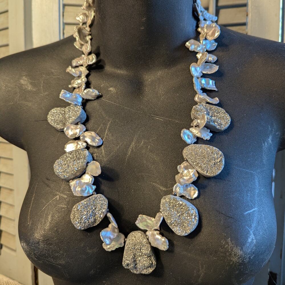Lucas Lameth freshwater pearls and druzy agate necklace